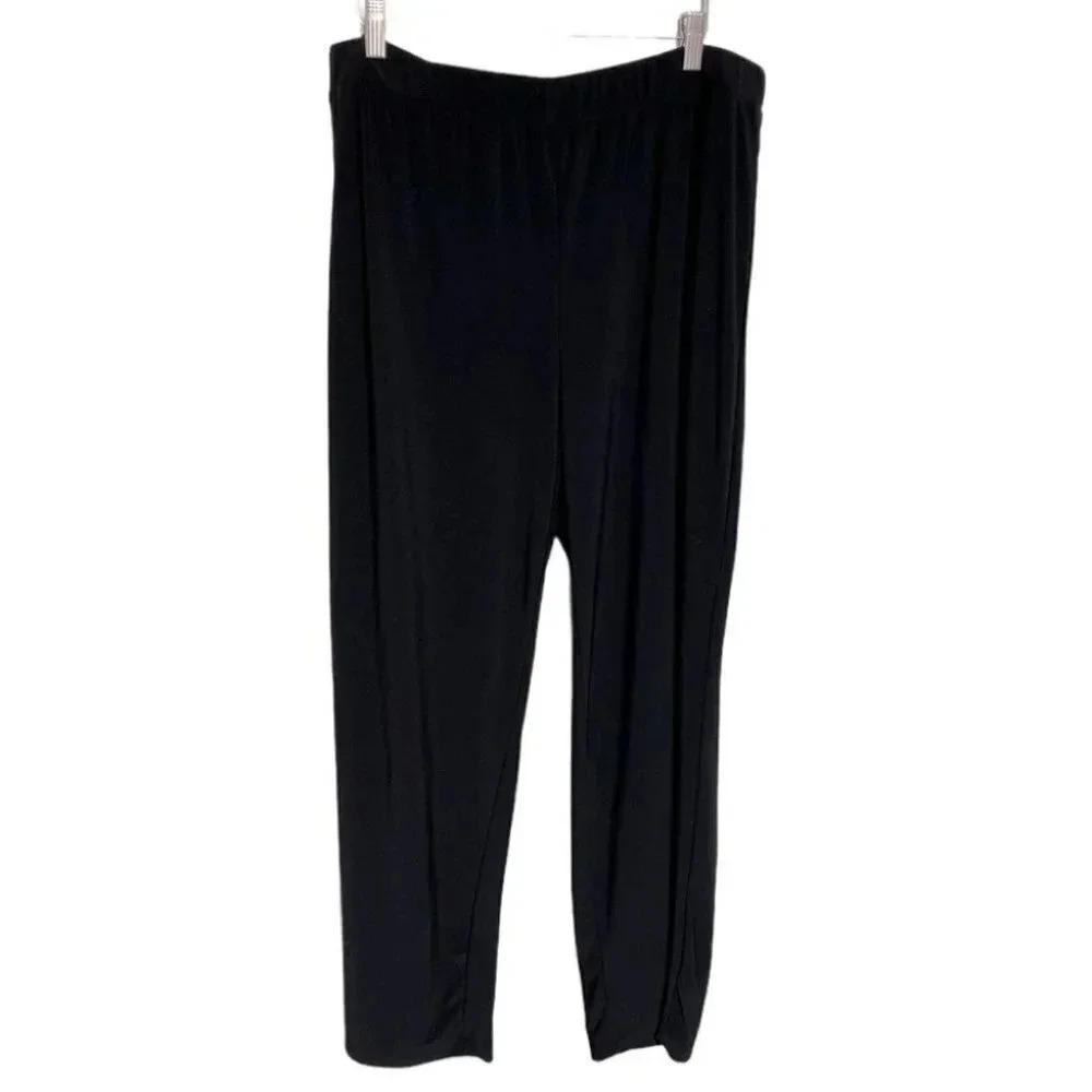 NY Collection Pants 2XP Black Petite Plus Elastic Waist Straight Leg WQIP0026